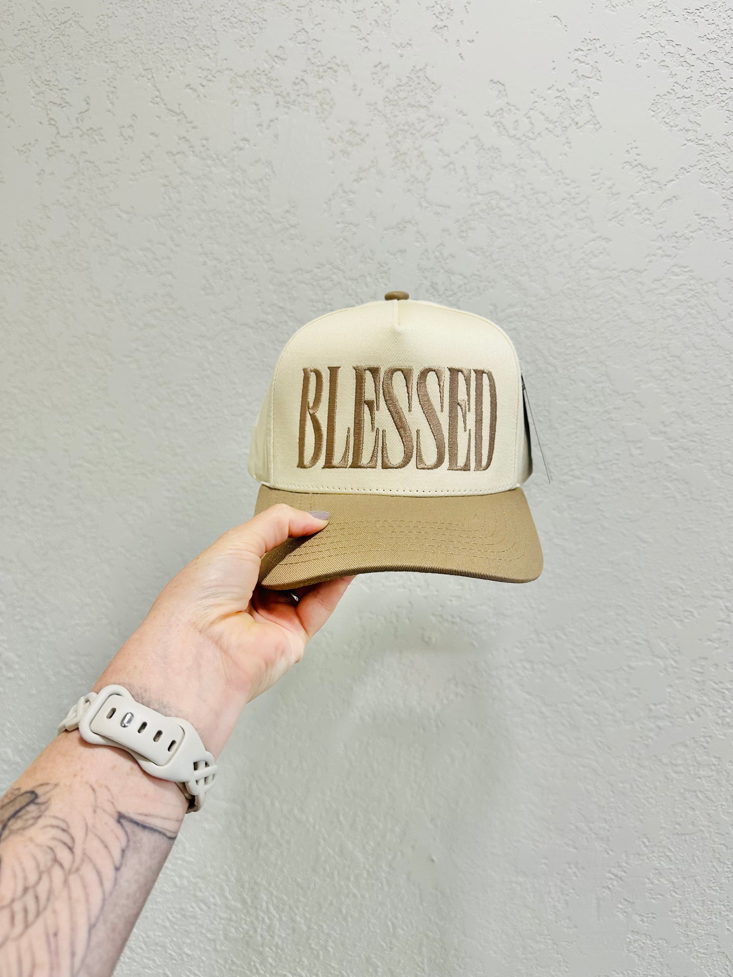 Neutral Blessed Embroidery Hat RTS