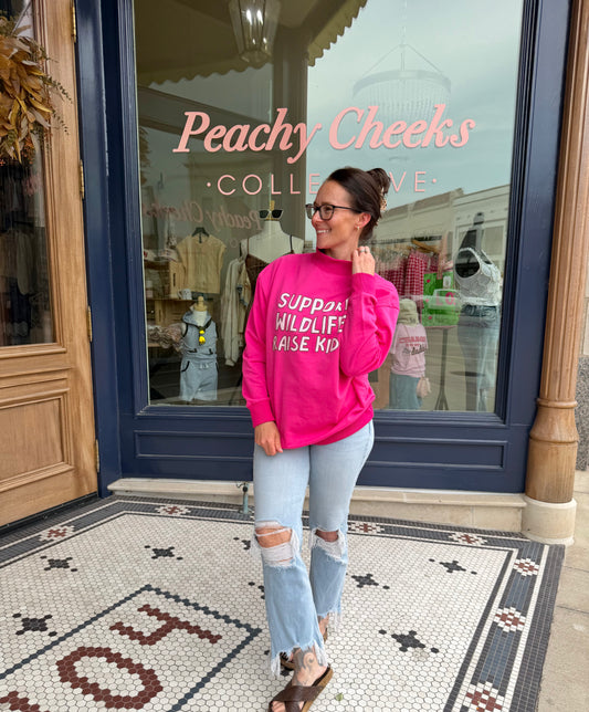 Support Wildlife Raise Kids Mock Neck In Hot Pink