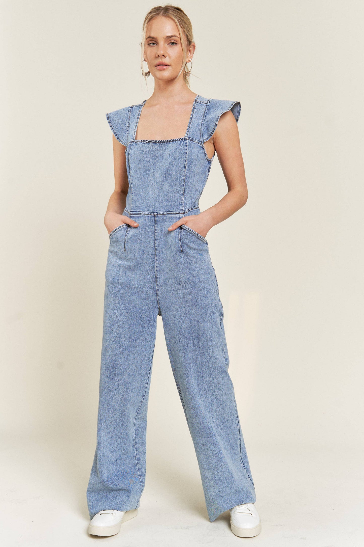 Dashboard Ruffled Denim Jumpsuit