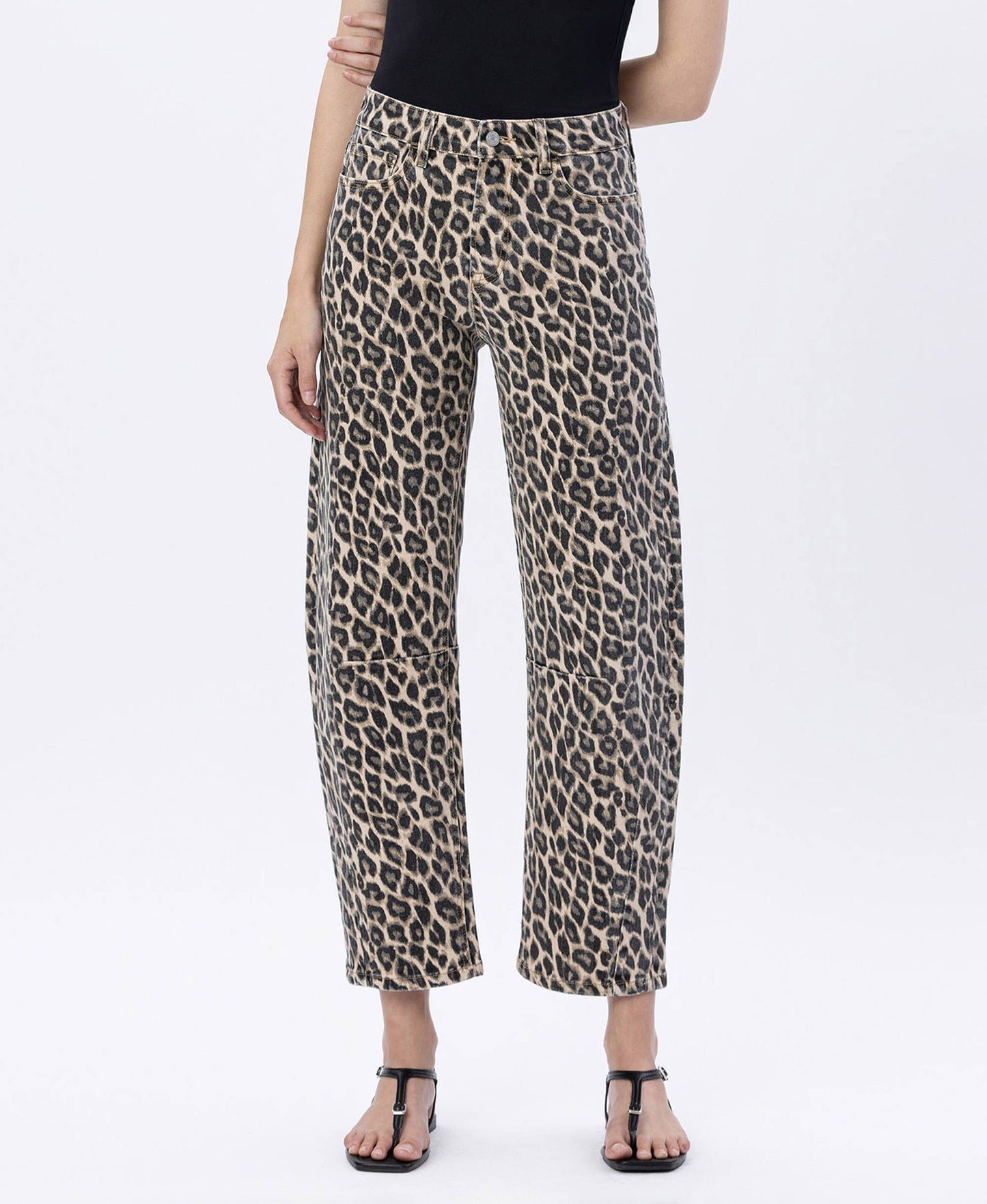 High Rise Leopard Barrel Denim