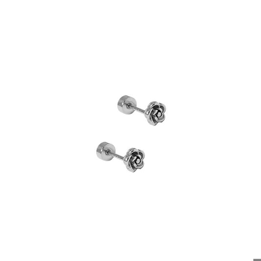 Silver Rose Flatback Stud Earrings