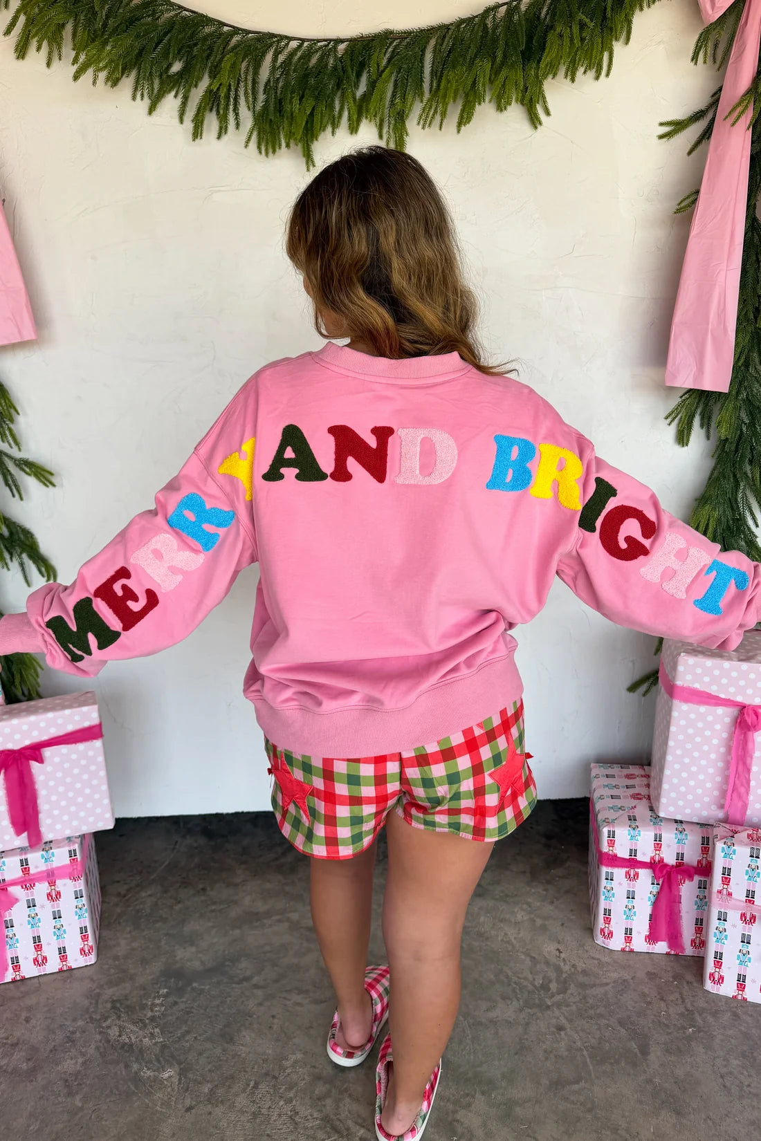 Merry & Bright Pink Oversized Crew PREO