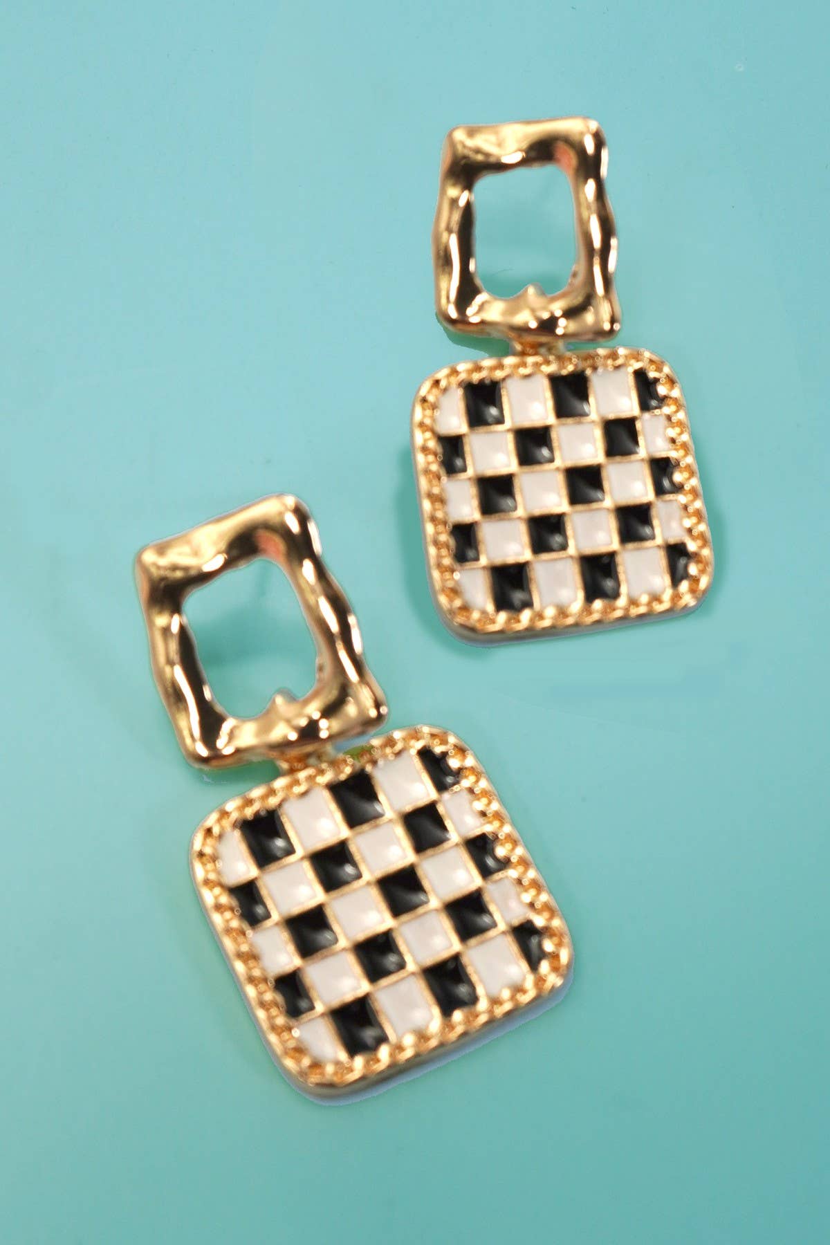 Double Trouble Square Check Drop Earrings