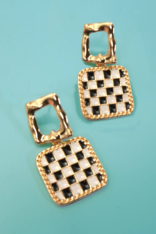 Double Trouble Square Check Drop Earrings