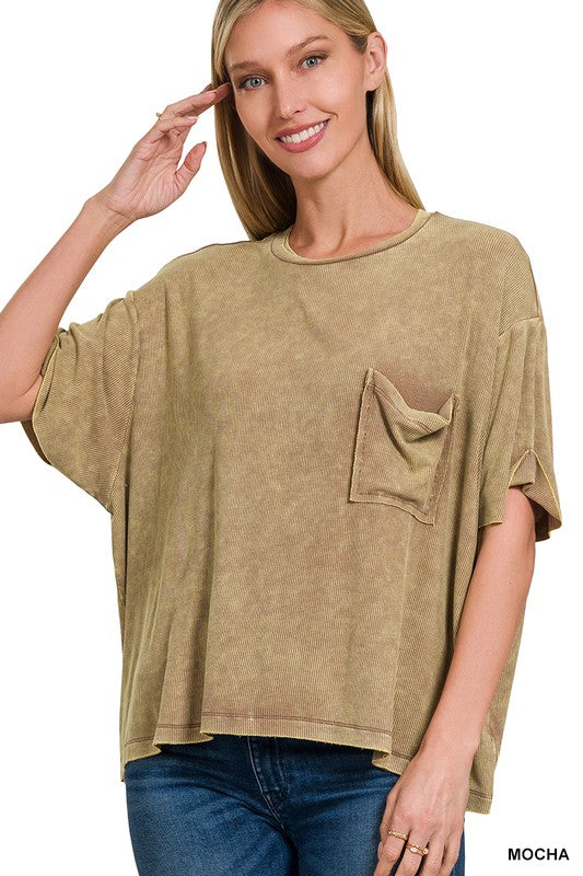 Era Ribbed Stone Washed Basic Pocket Top