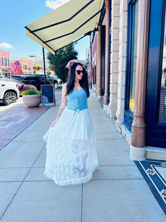 Novella Lace-Up Corset Stretch Denim Top