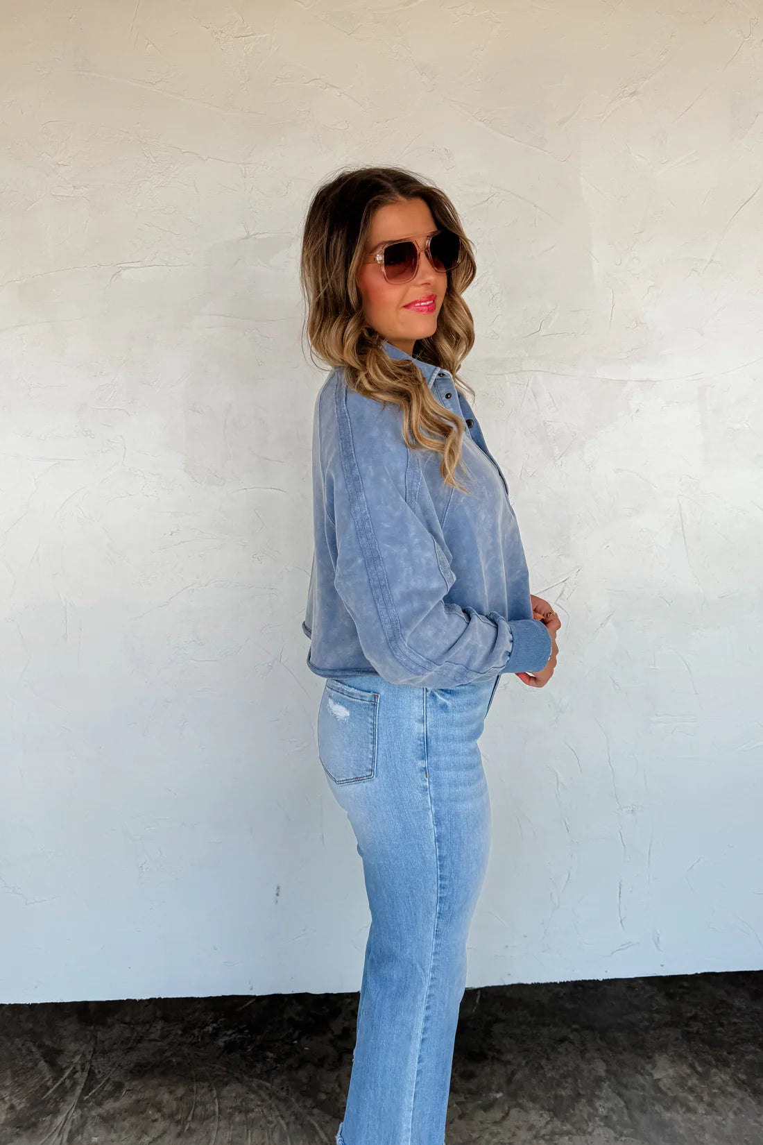 Vintage Wash Raw Hem Collared Crew RTS