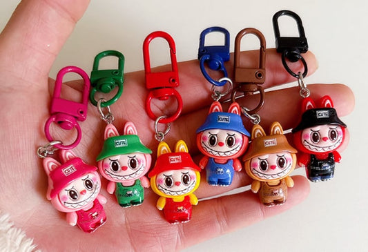 Mini Labubu In Bucket Hat Keychain RTS