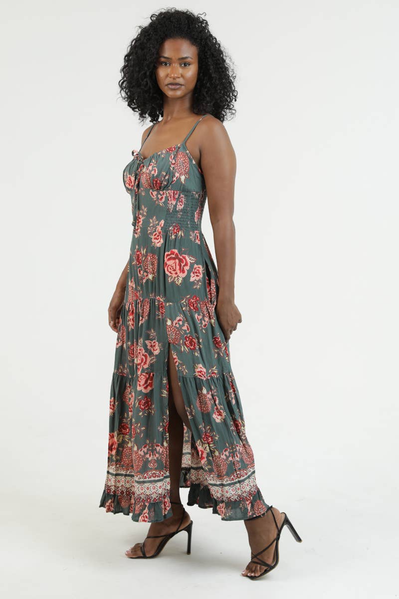 Forever Floral Print Maxi Dress w/Slit & Pockets