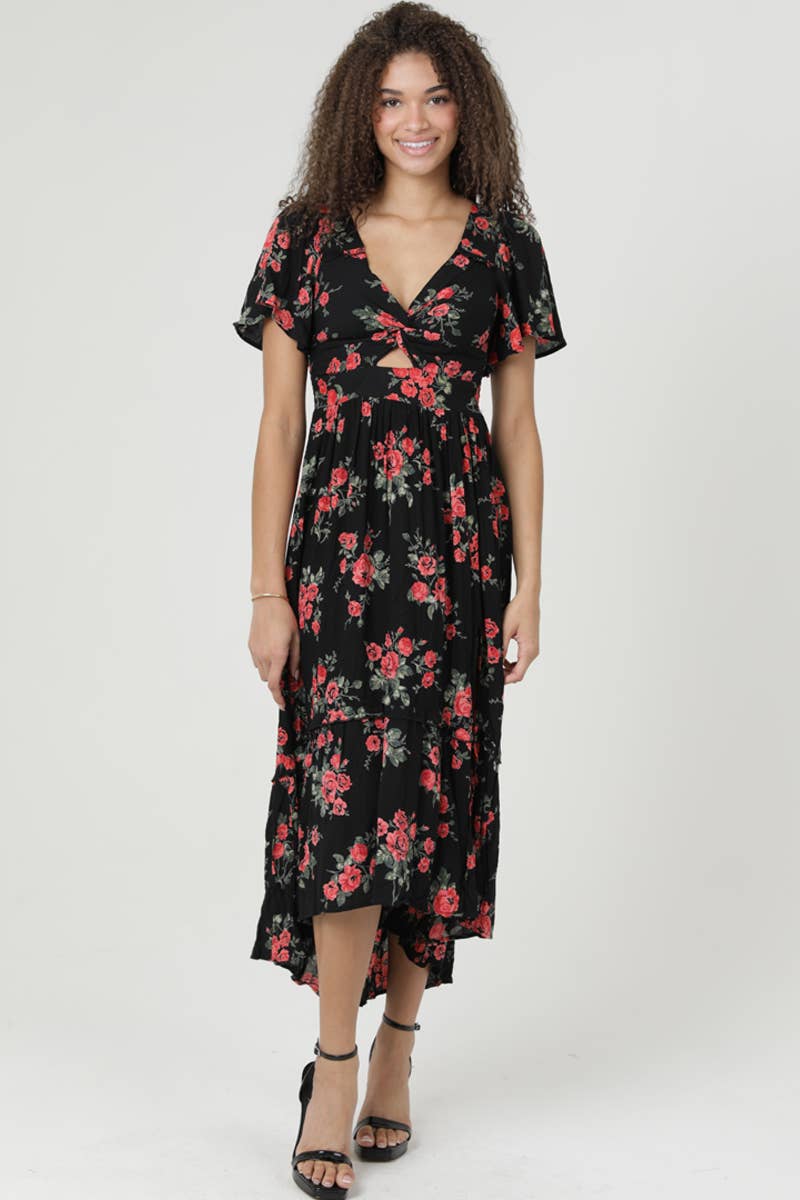 Ravena Twist Front Cutout Hi-Lo Side Slit Dress