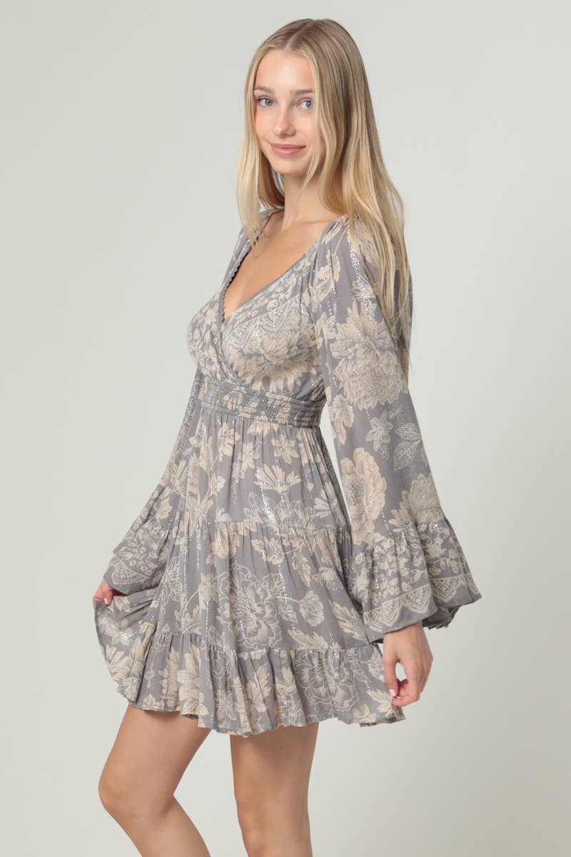 River Smocked Waist Bell Sleeve Mini Dress