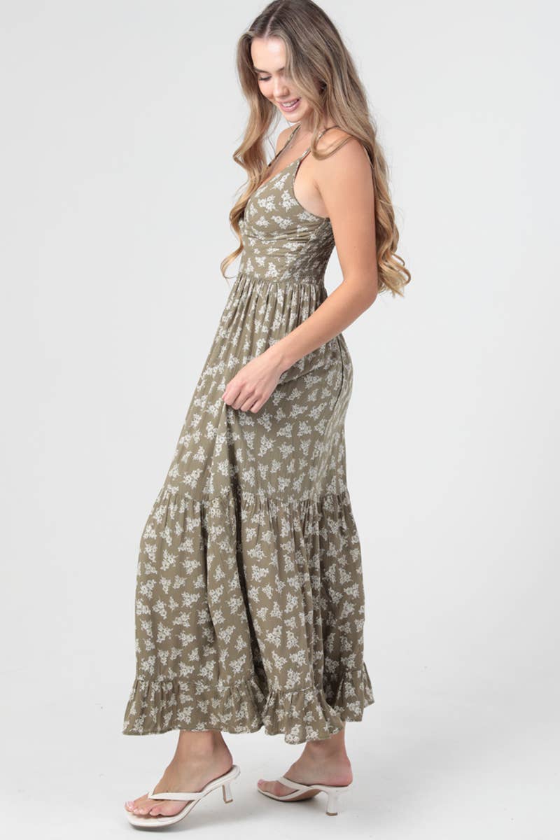 Floral Sage Twist Front Maxi Dress