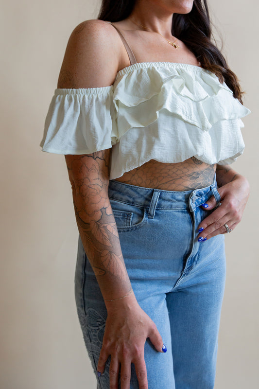 Floral Cutout Wide Leg Denim