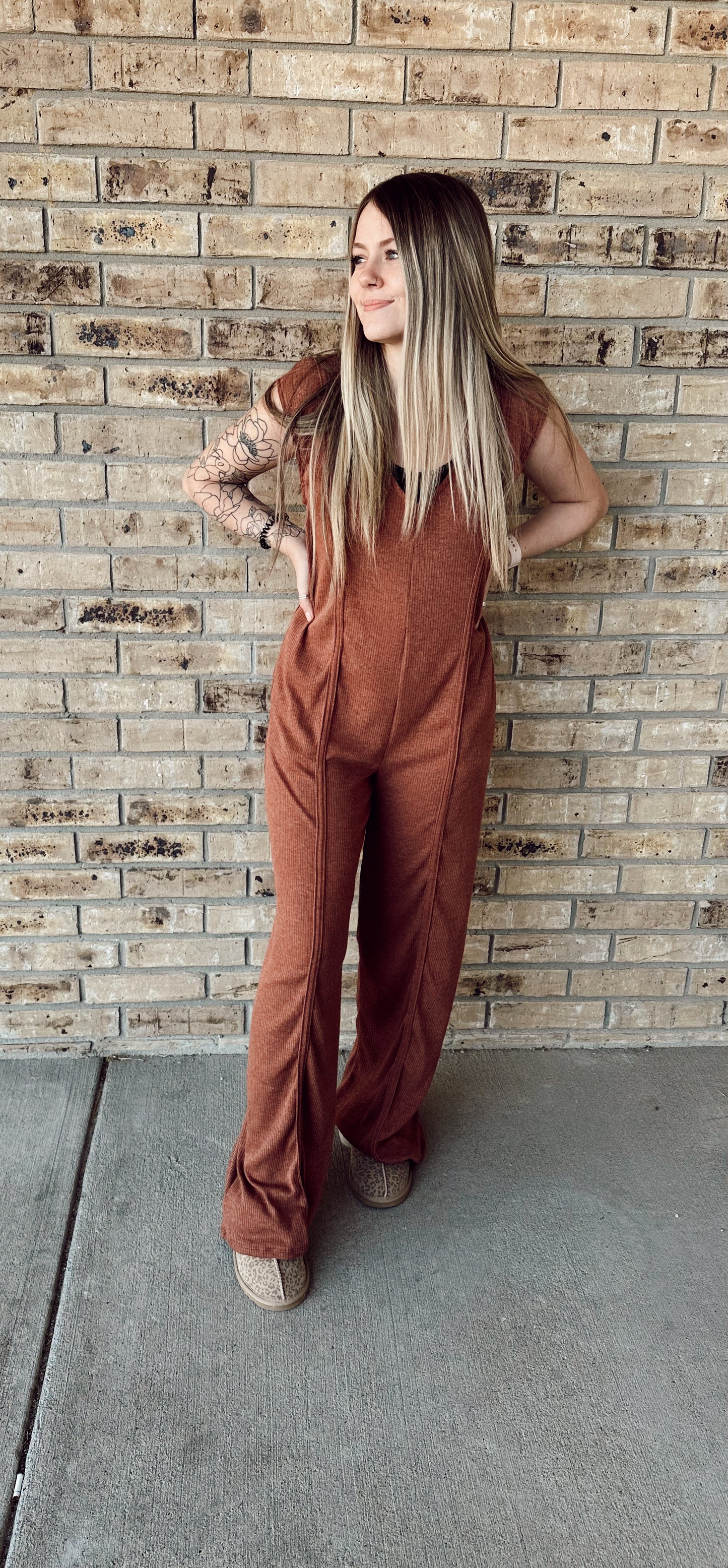 Serena Slouchy Ribbed Jumpsuit w/Pockets