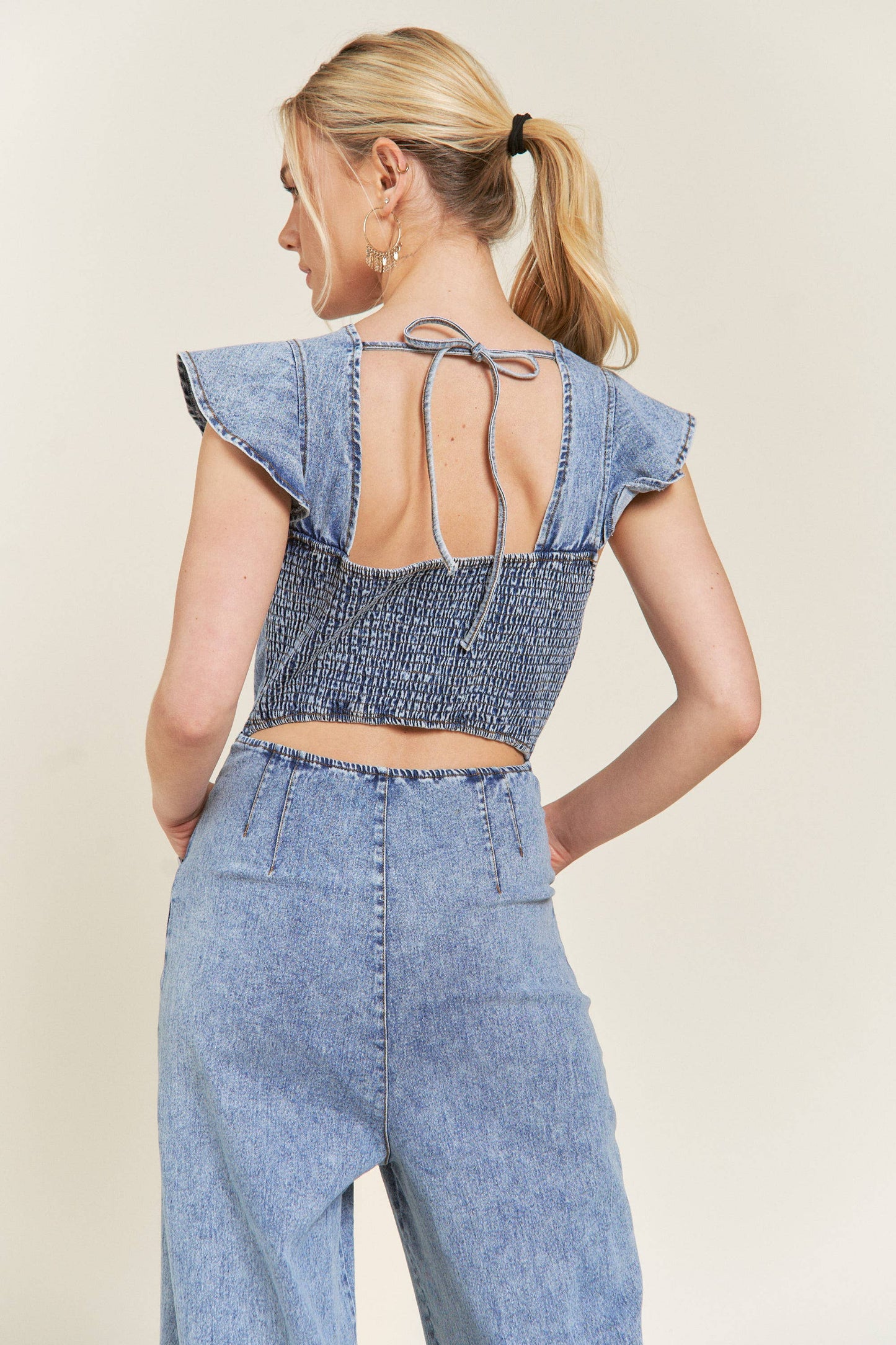 Dashboard Ruffled Denim Jumpsuit