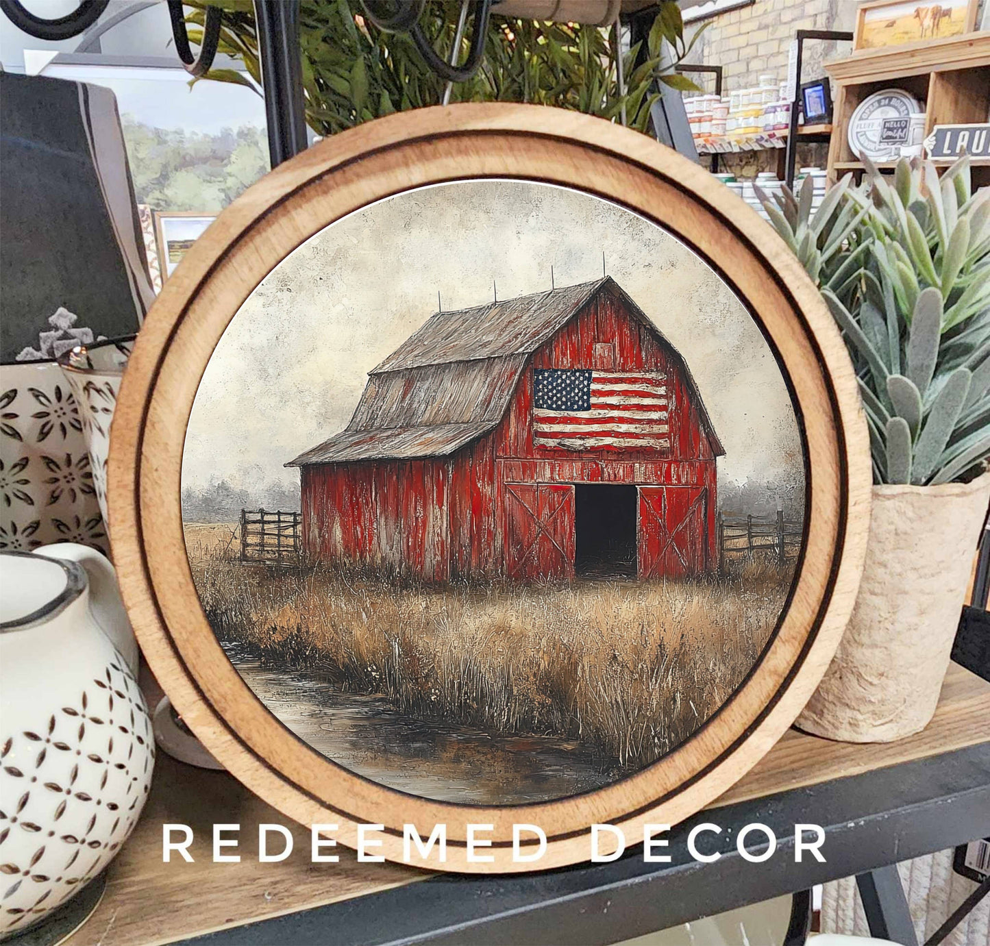 8" Round Patriotic Barn Art