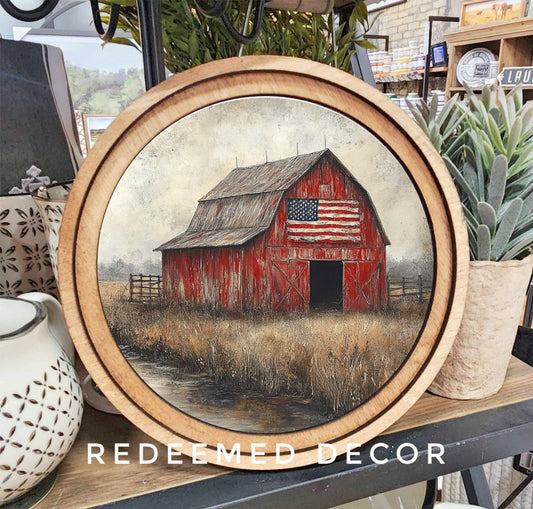 8" Round Patriotic Barn Art