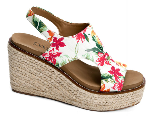 Pink White Tropics Floral Wedge