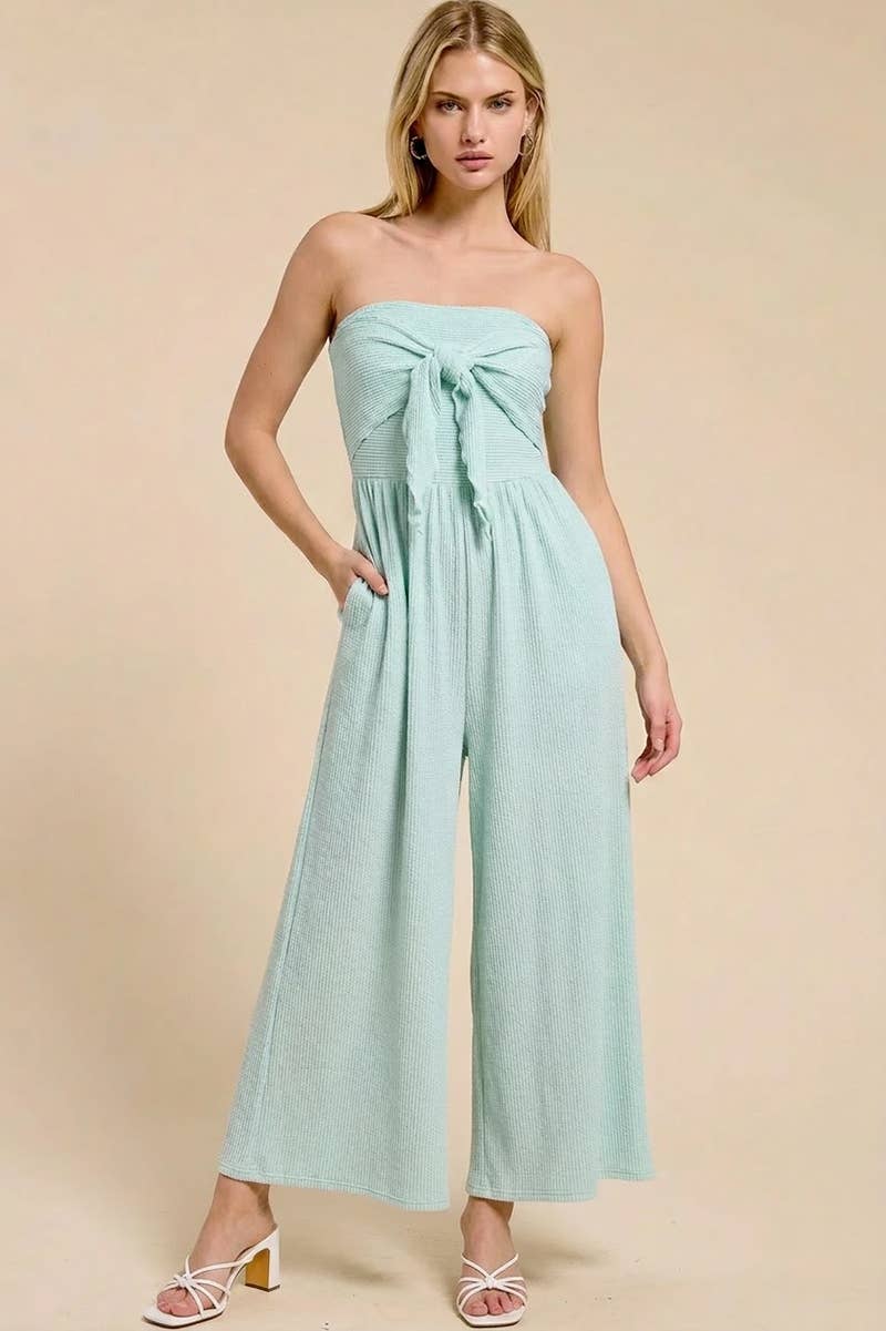 Solid Color Strapless Knotted Beachfront Jumper w/ Pockets