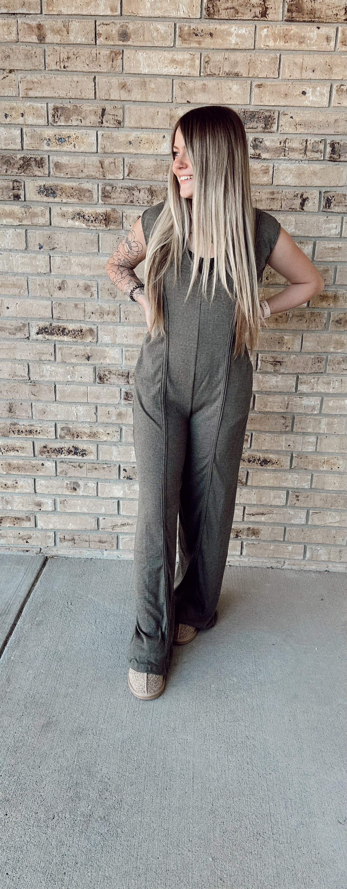 Serena Slouchy Ribbed Jumpsuit w/Pockets