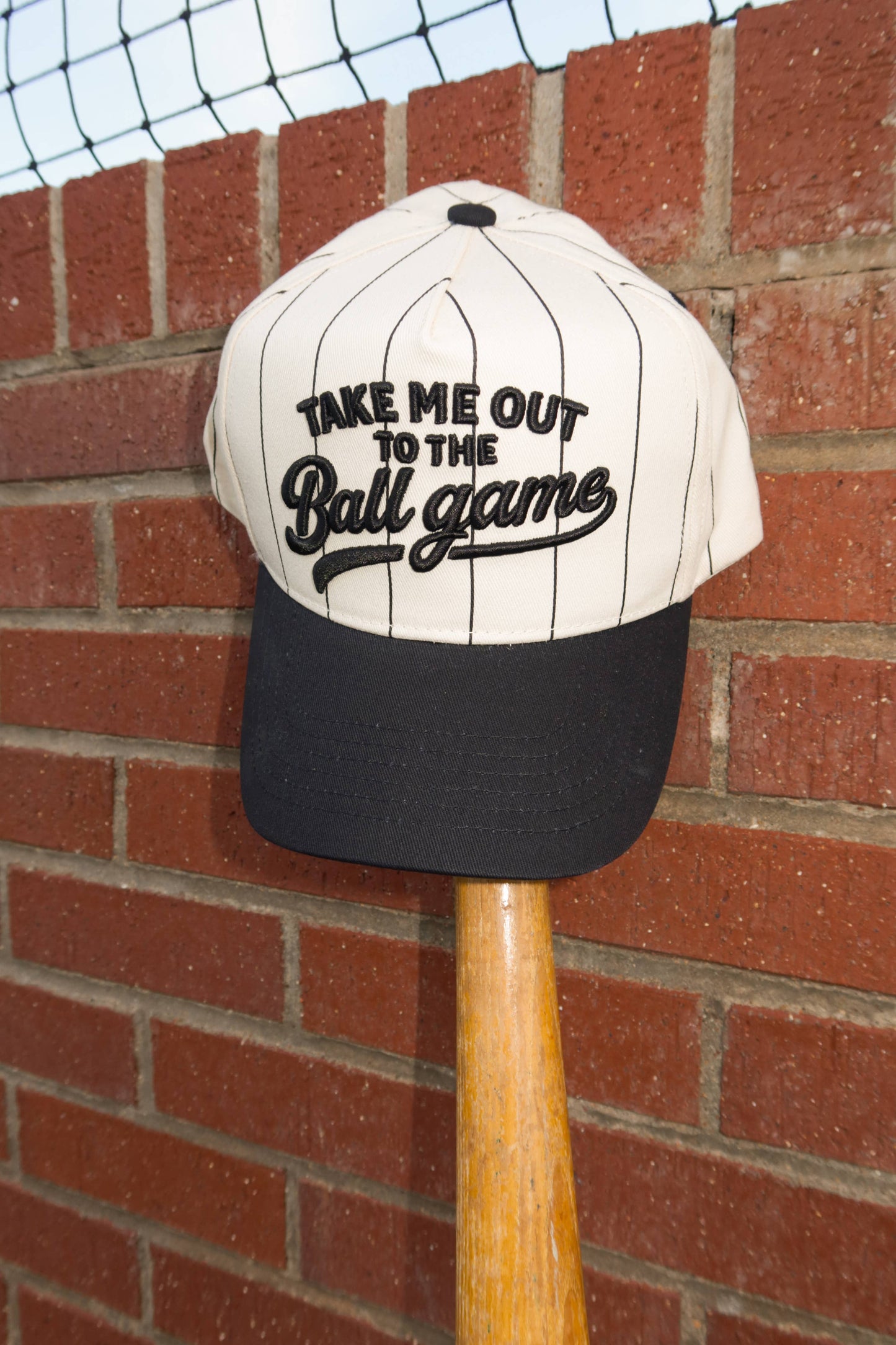 Take Me Out To The Ballgame Black Pinstripe Cap