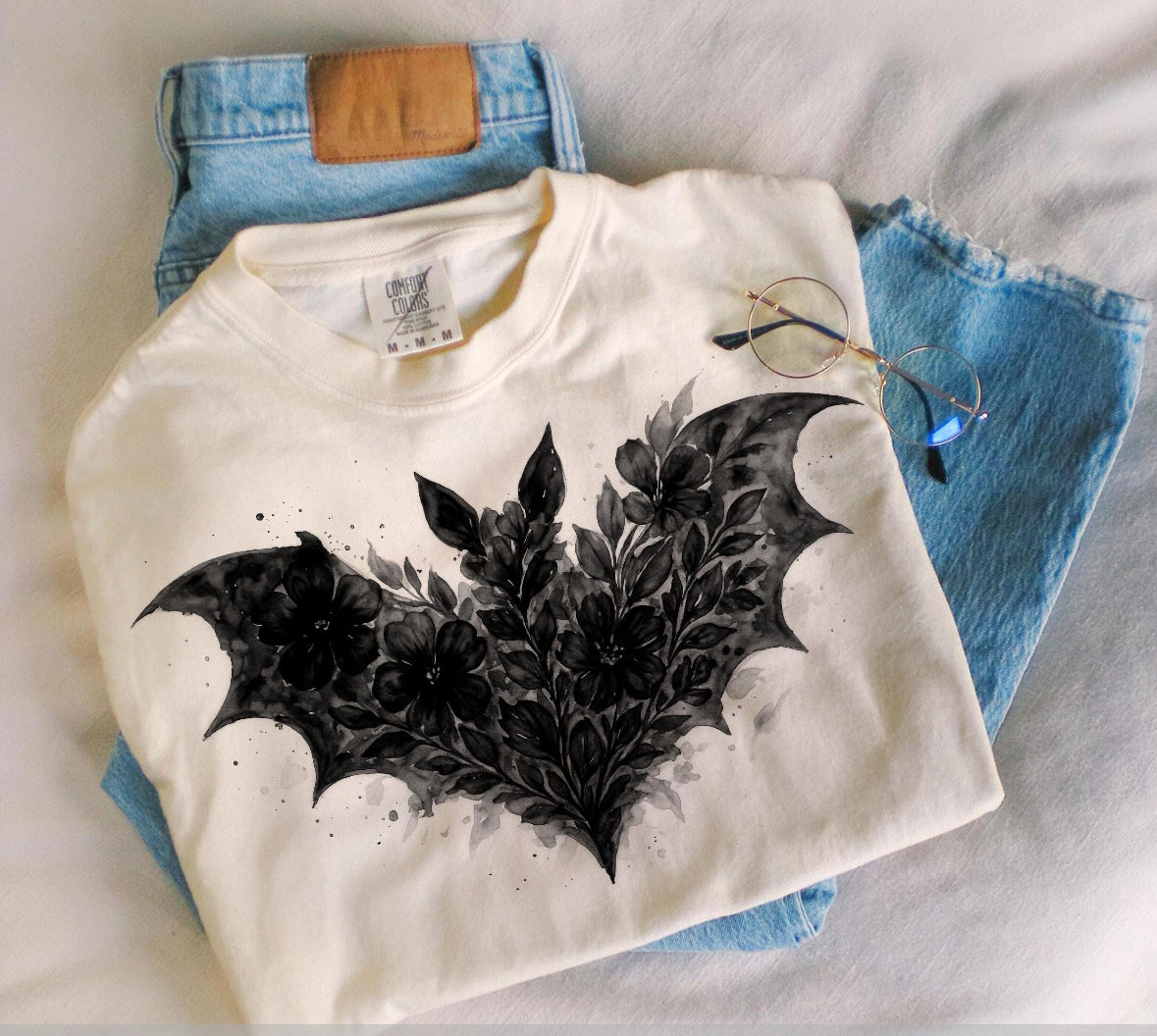 Floral Bat Watercolor Tee // Onesie RTS