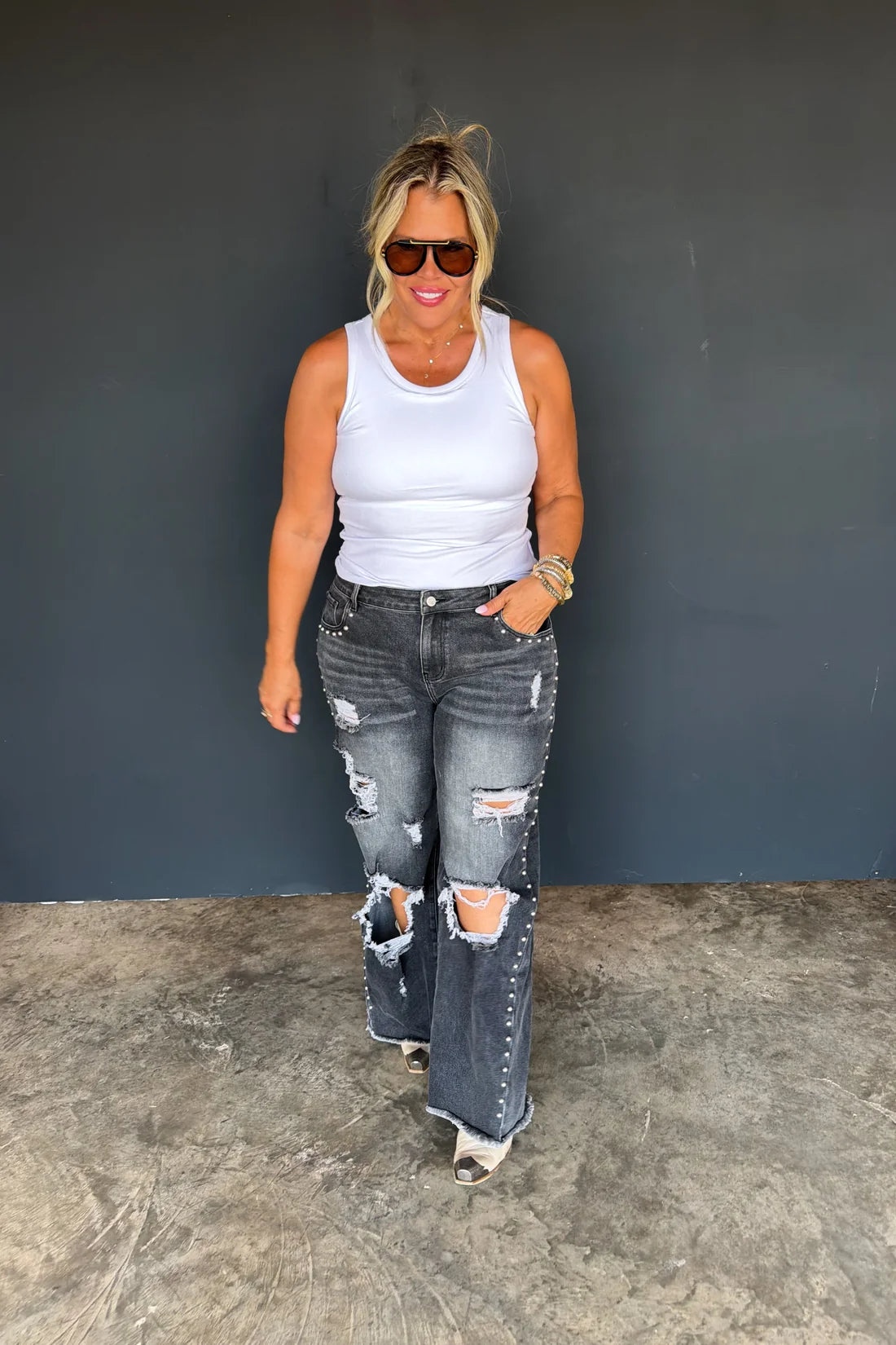 DISTRESSED Dolly Parton Me Studded Denim PREO
