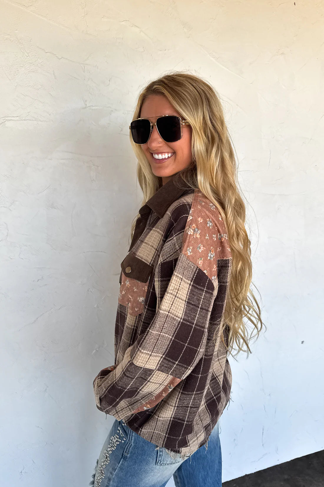 Mocha Cozy Patchwork Shacket PREO