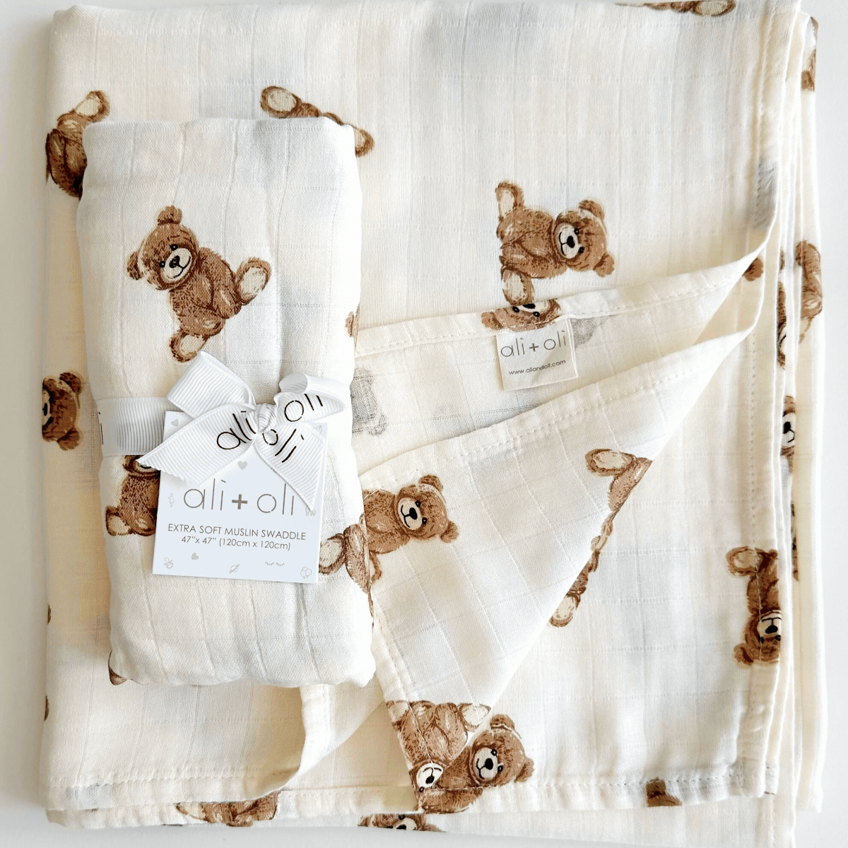 Bamboo Muslin Swaddle Teddy Bear Blanket