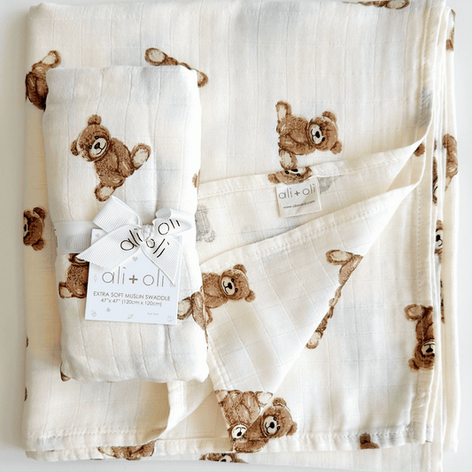 Bamboo Muslin Swaddle Teddy Bear Blanket