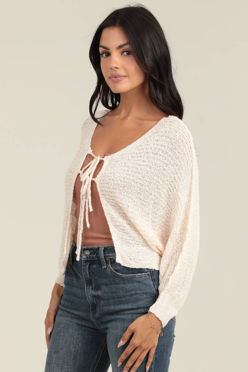 All Tied Up Tie Front Batwing Lightweight Cardigan