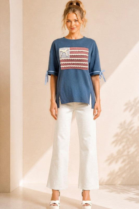 Patriotic Ribbon Detail Patch Oversized Tee