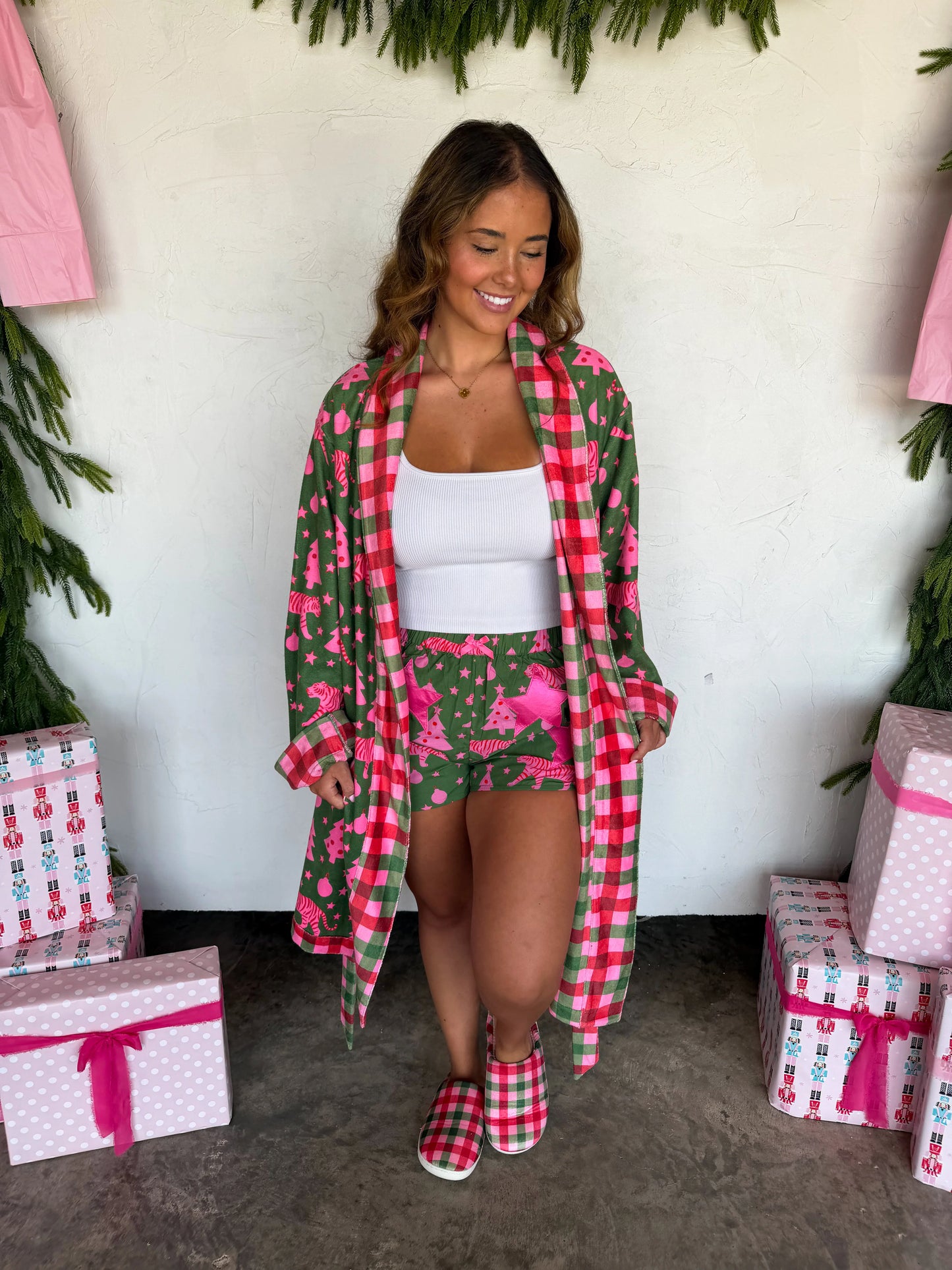 Pink Christmas Plaid Slippers PREO
