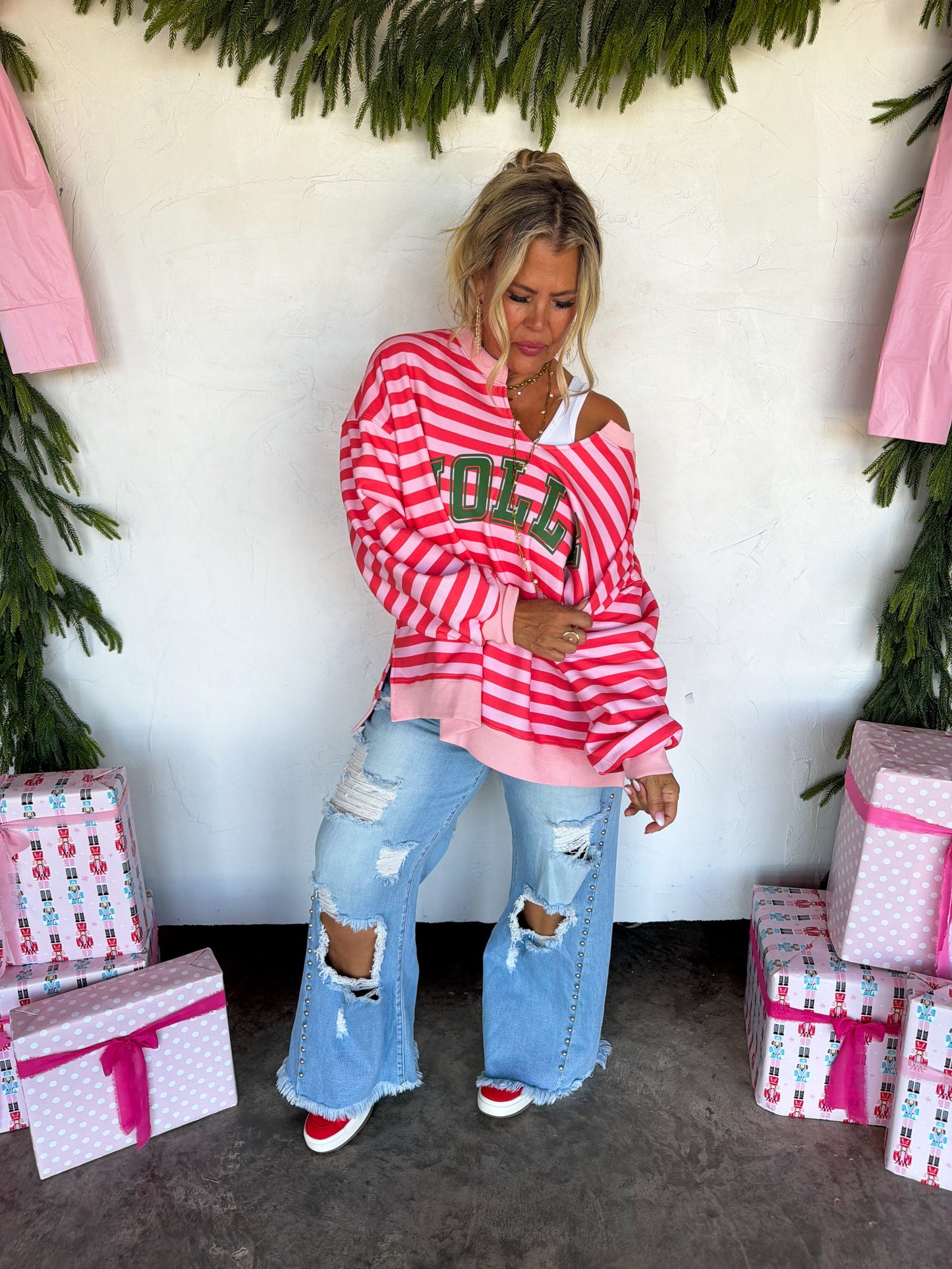 Jolly & Merry Oversized Stripe Pullover PREO