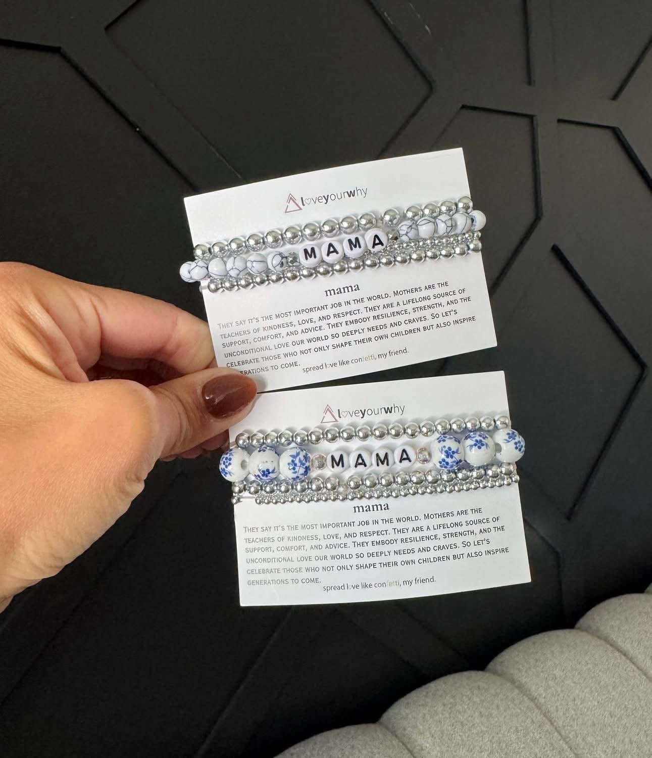 Mama Bracelet Stack Silver Marble