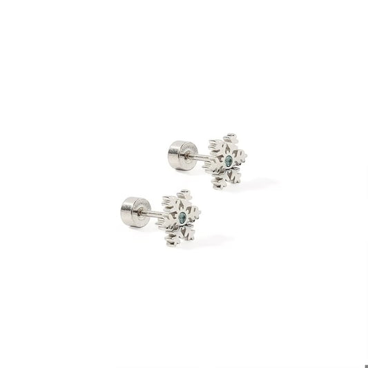 Silver Snowflake Flatback Stud Earrings
