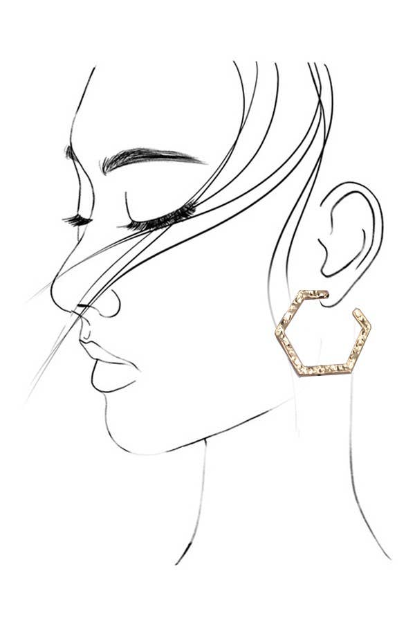 Hammered Hex Hoop Earrings