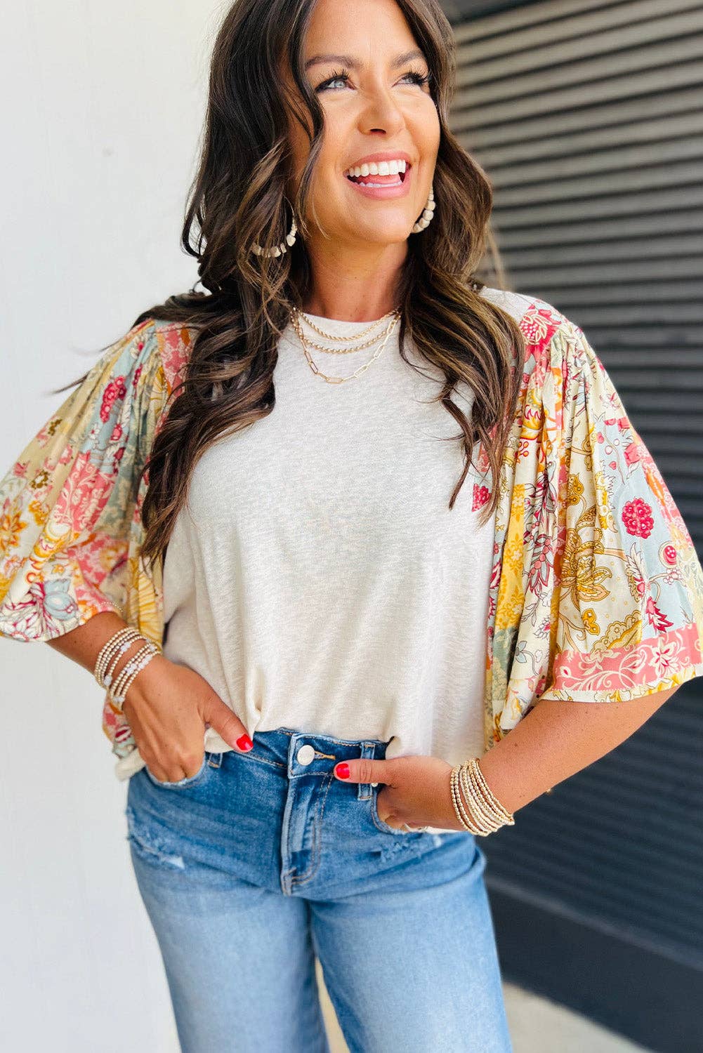Bianca Floral Patchwork Batwing Sleeve Top