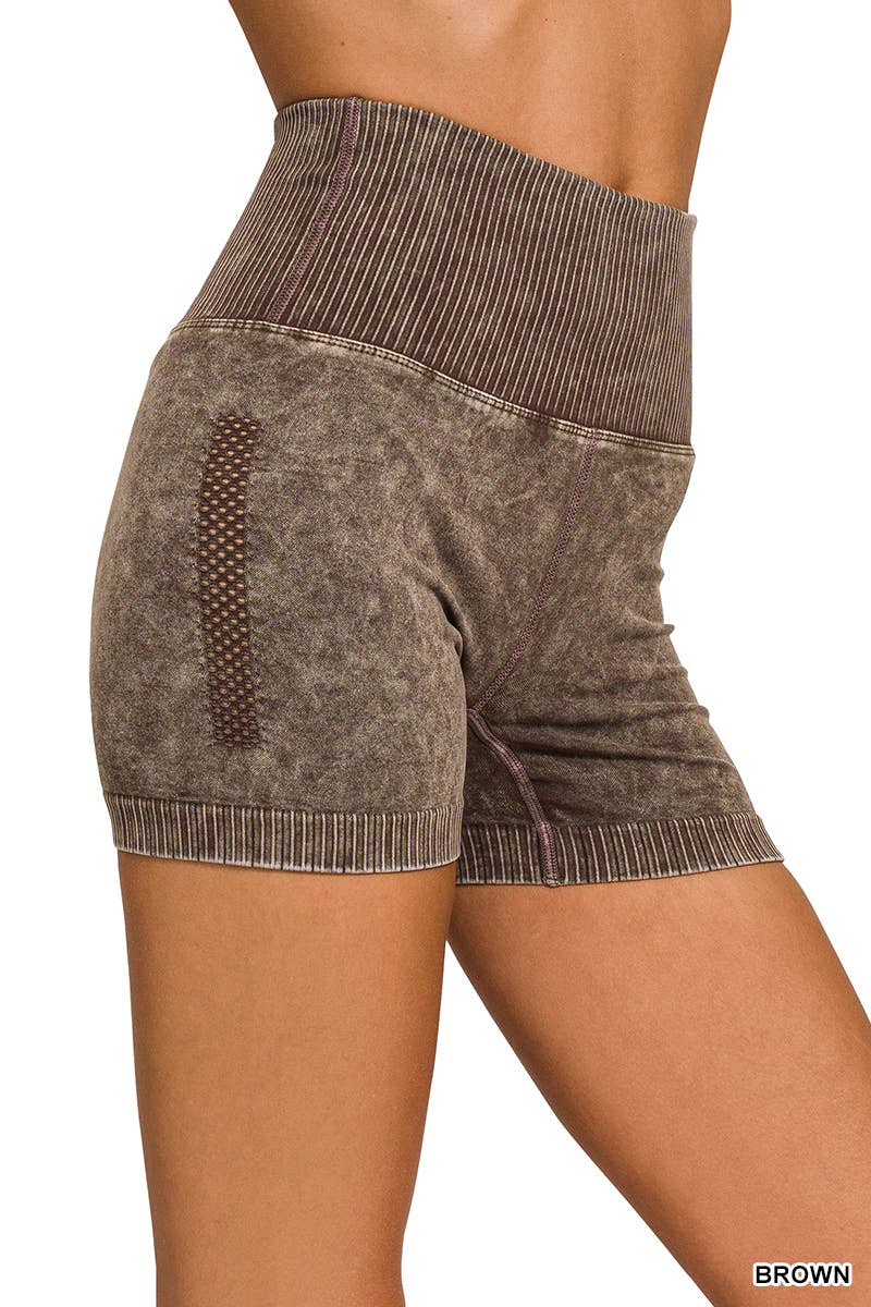 Stone-Washed Vented High Waist Bikers