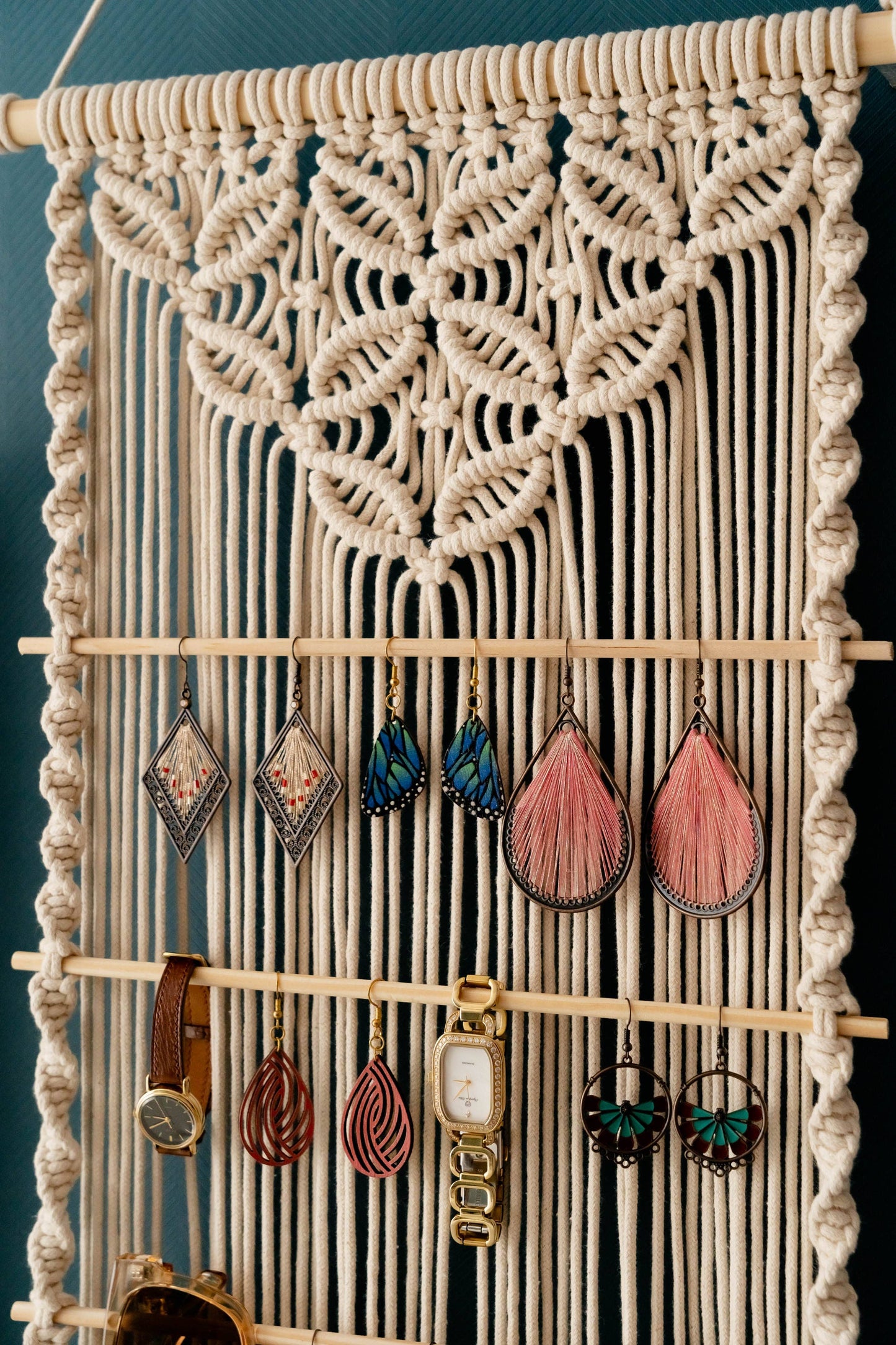 Ivory Boho Macrame Jewelry Hanger Organizer