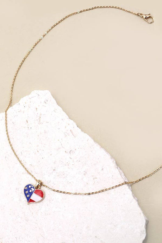 4TH OF JULY Flag Heart Necklace