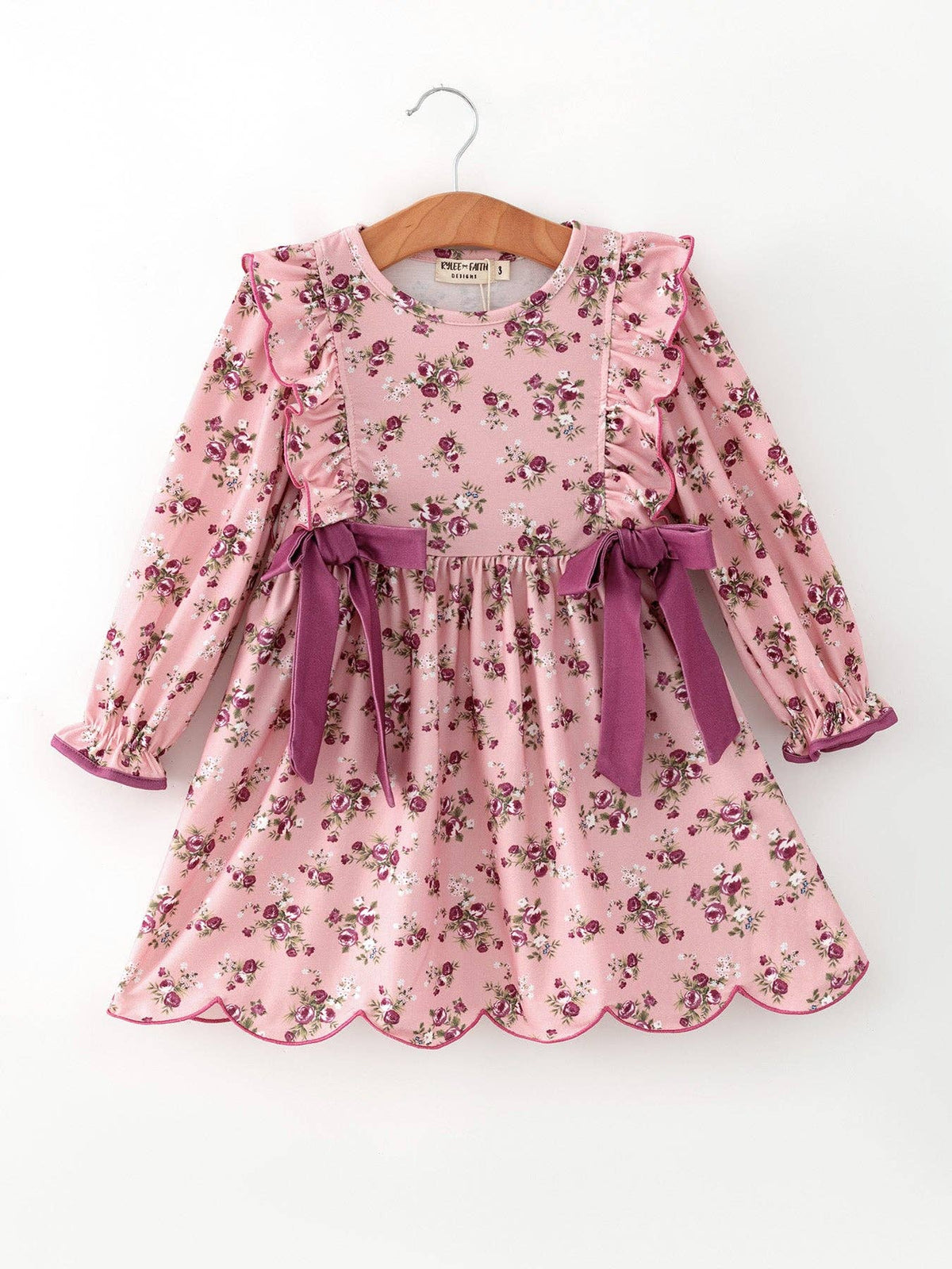 Mauve Fall Floral Bow Ruffle Dress