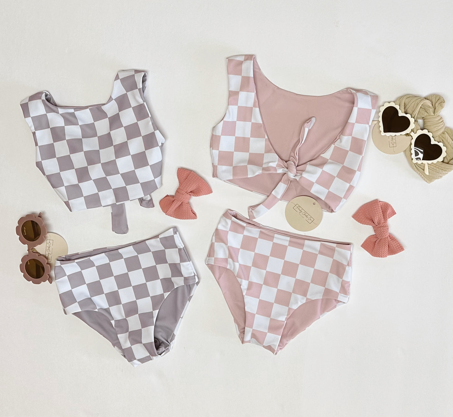 2-Piece Checkered/Solid Reversible Swimmie