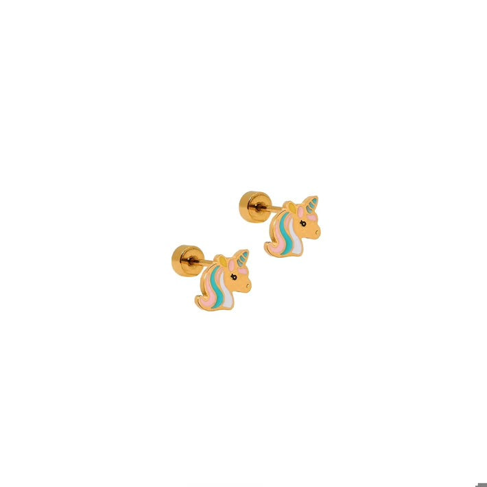 Unicorn Gold Flatback Stud Earrings