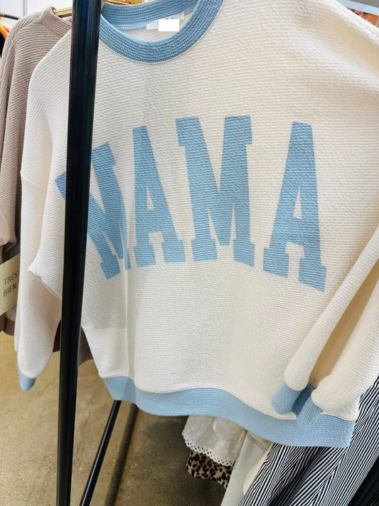 Mama Baby Blue Knit Colorblock Pullover PRECLAIM