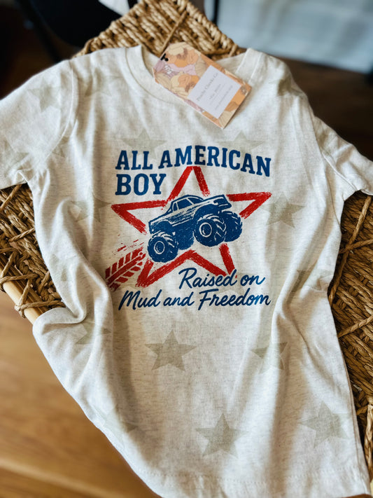 All American Boy Monster Truck on Stars Tee