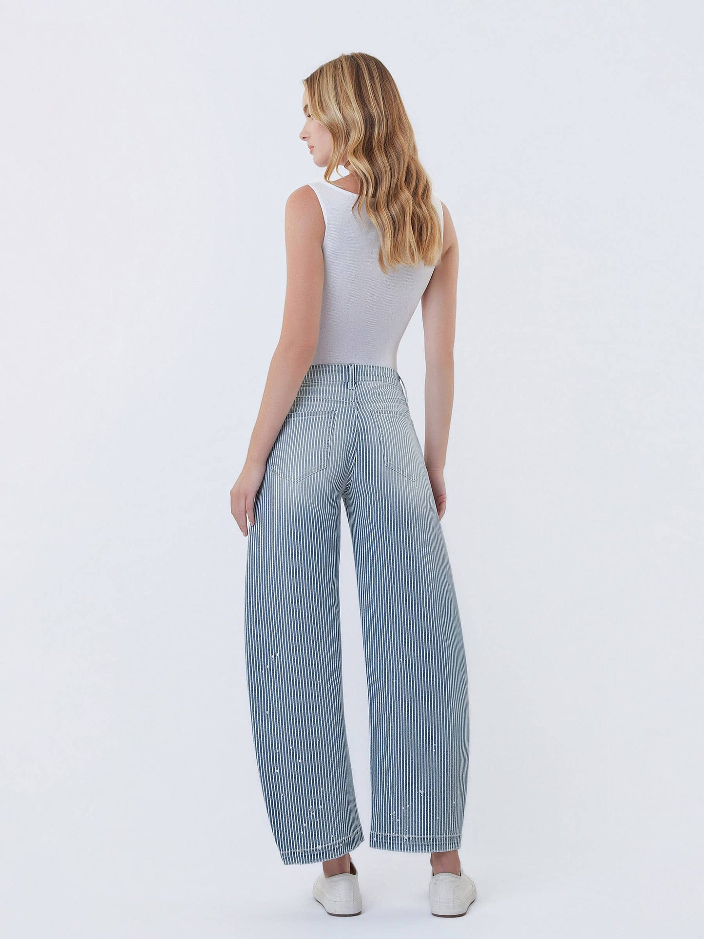 Harlow High-Rise Stripe Barrel w/ Paint Splashed Denim