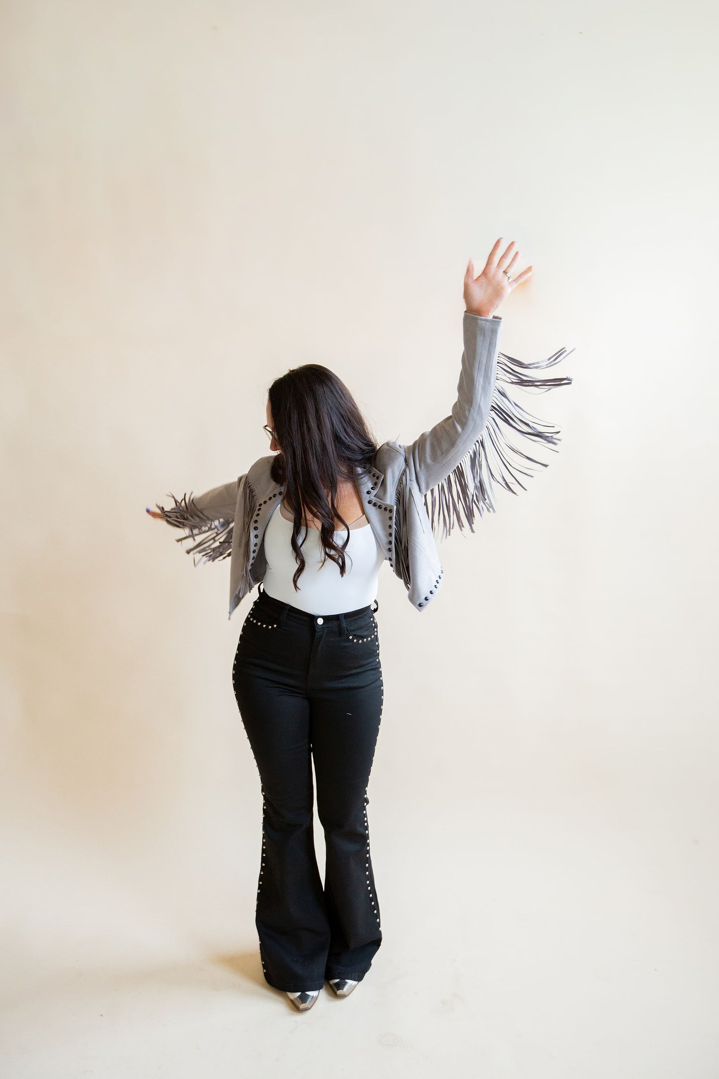 Black High-Rise Studded Flare Jeans