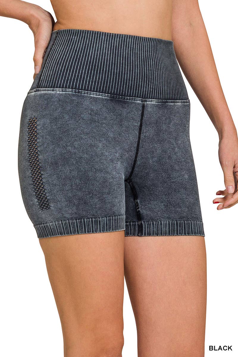 Stone-Washed Vented High Waist Bikers