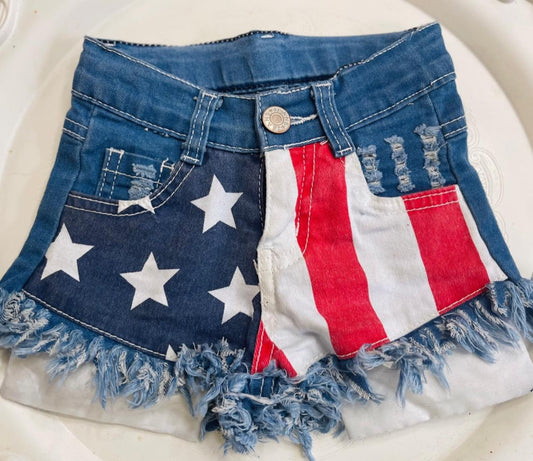 FOJ Frayed Patriotic Denim Shorts